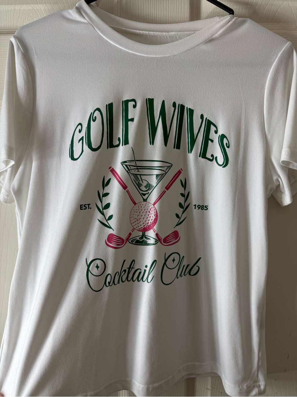 SHEIN White 'Golf Wives Cocktail Club' Graphic Tee with Green and Pink Print